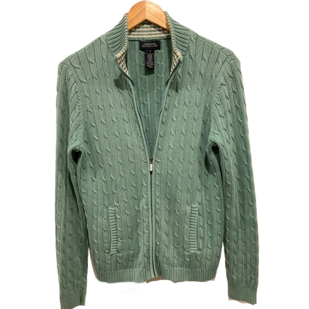 Jones New York Sweater Green Zipper Front  Size Large